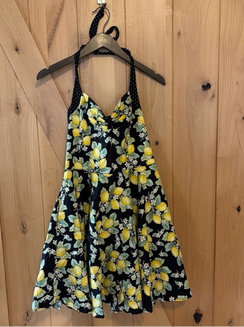 Hell Bunny Lemon Halter Neck Dress Sz L Pinup Retro Rockabilly Pin-up